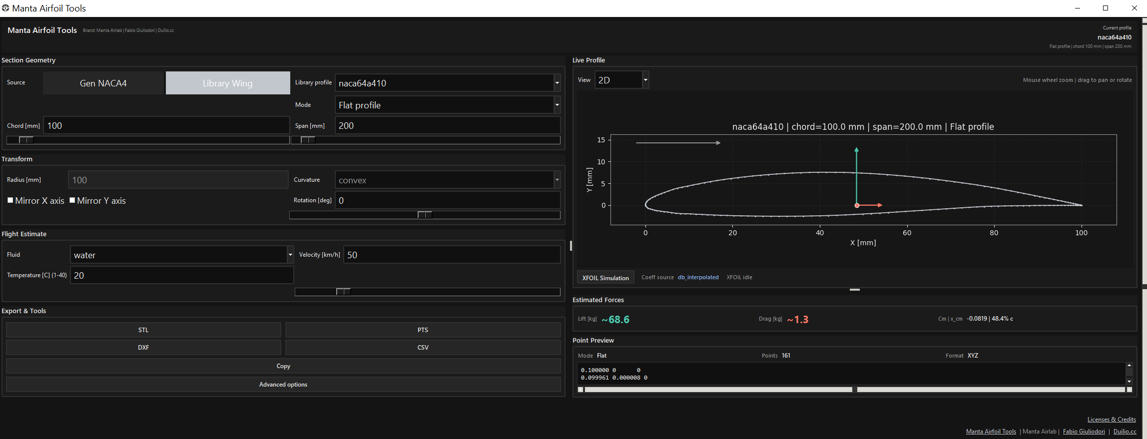 Manta Airfoil Tools main GUI