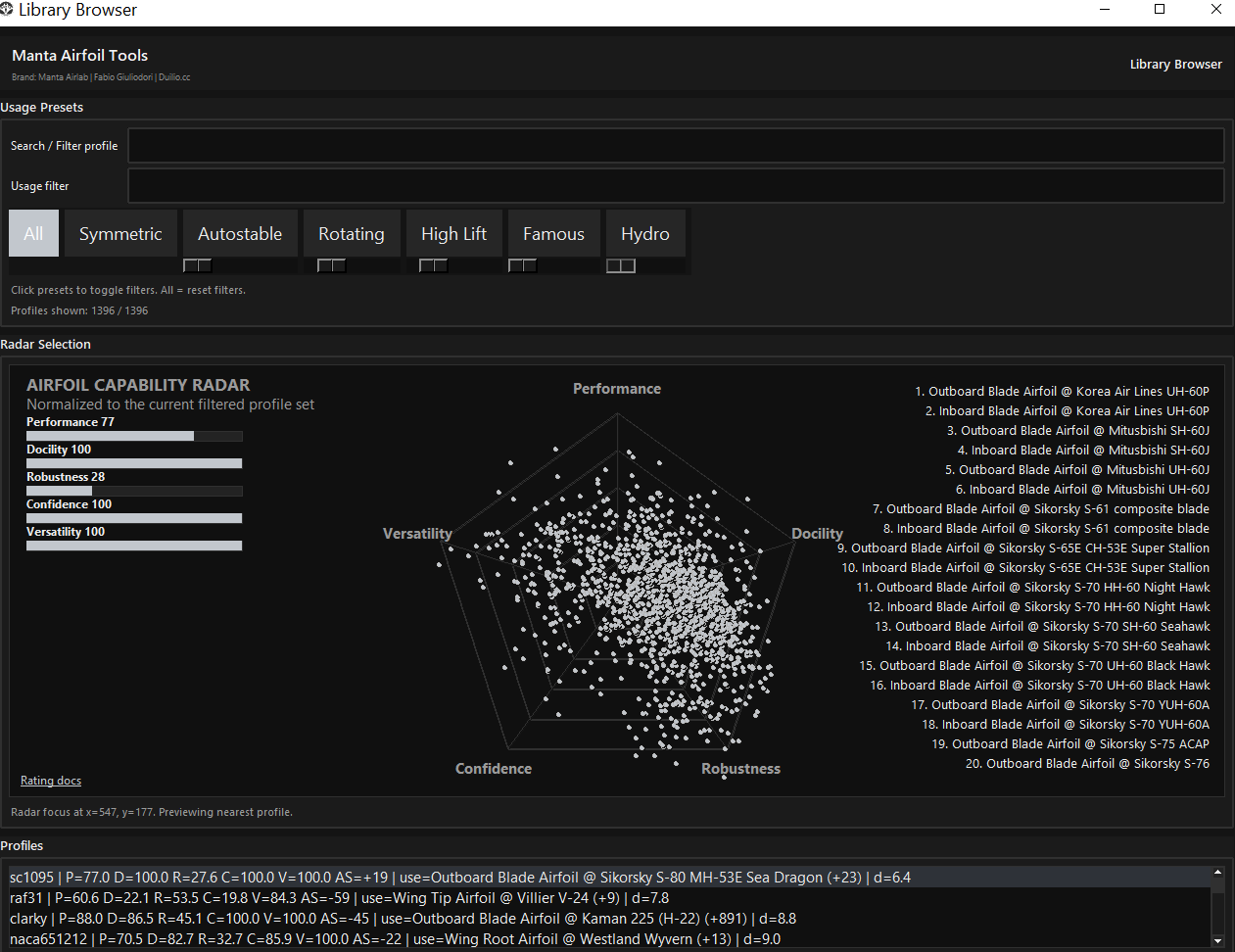 Manta Airfoil Tools library browser